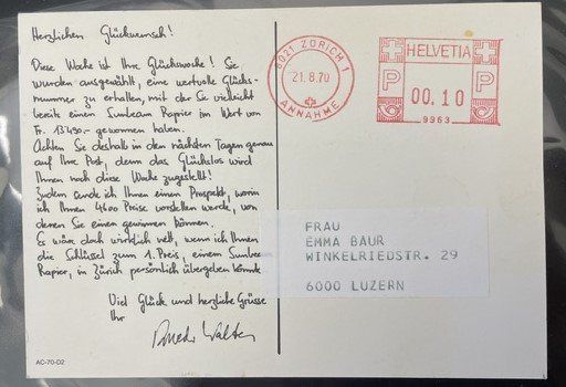 Cartoline postali: Ruedi Walter mit Auto,  Werbe Postkarte 1970 – Usato da Kriens venduto da WULLU99 1