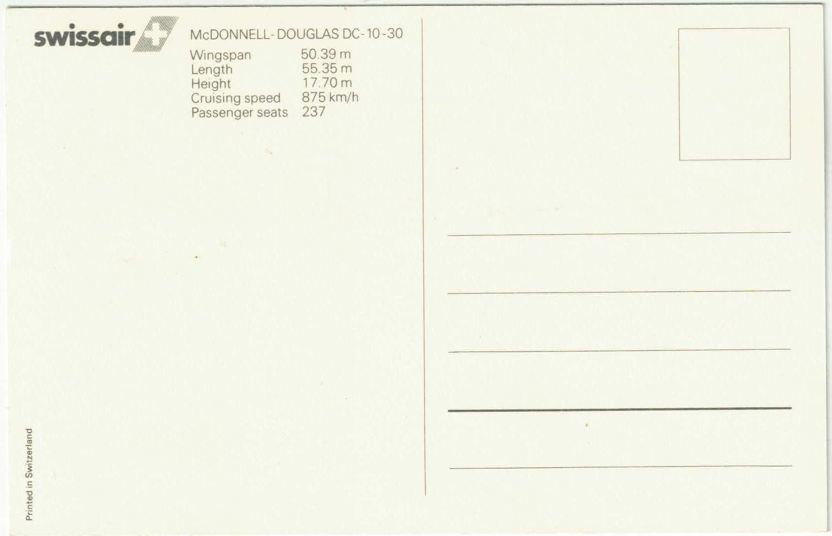 Cartoline postali: Swissair - McDonnel-Douglas DC-10-30 – Usato da Ettingen venduto da Kartenplanet 1