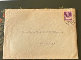 Brief aus Horgen 1957, Helvetia Briefmarke 10 Rp., top!