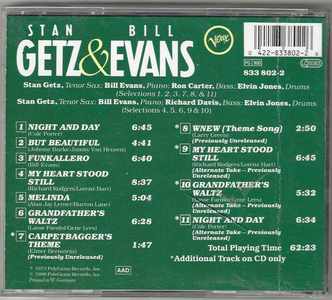 CDs: Stan Getz & Bill Evans – Gebraucht aus Genève von CDLPBookS 1