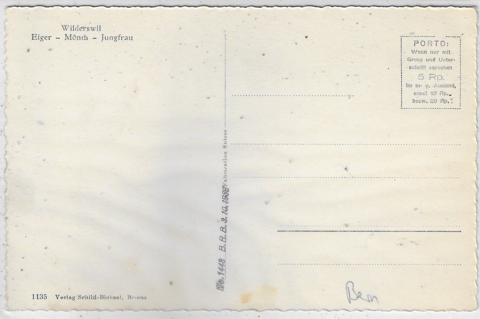 Cartoline postali: Wilderswil - Eiger, Mönch und Jungfrau – Usato da Ettingen venduto da Kartenplanet 1