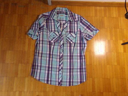 Damen Bluse blau violett kariert Gr. 42   C&A