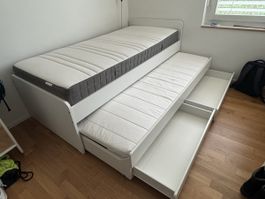 Day bed with trundle and drawers white 90x200cm
