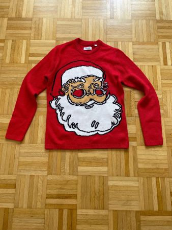Strickpullover Weihnachten Nikolaus Motiv rot Grösse XS
