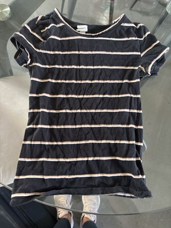 T-shirt rayé noir, doré et blanc, taille XS, prêt pour l'été