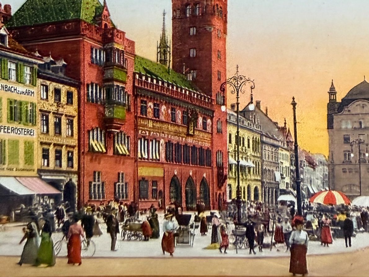 Cartoline postali: Basel - Markplatz - Animation 1916 – Usato da Lutry venduto da Ediego 2