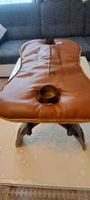 Hocker Leder Holz antik Design braun guter Zustand