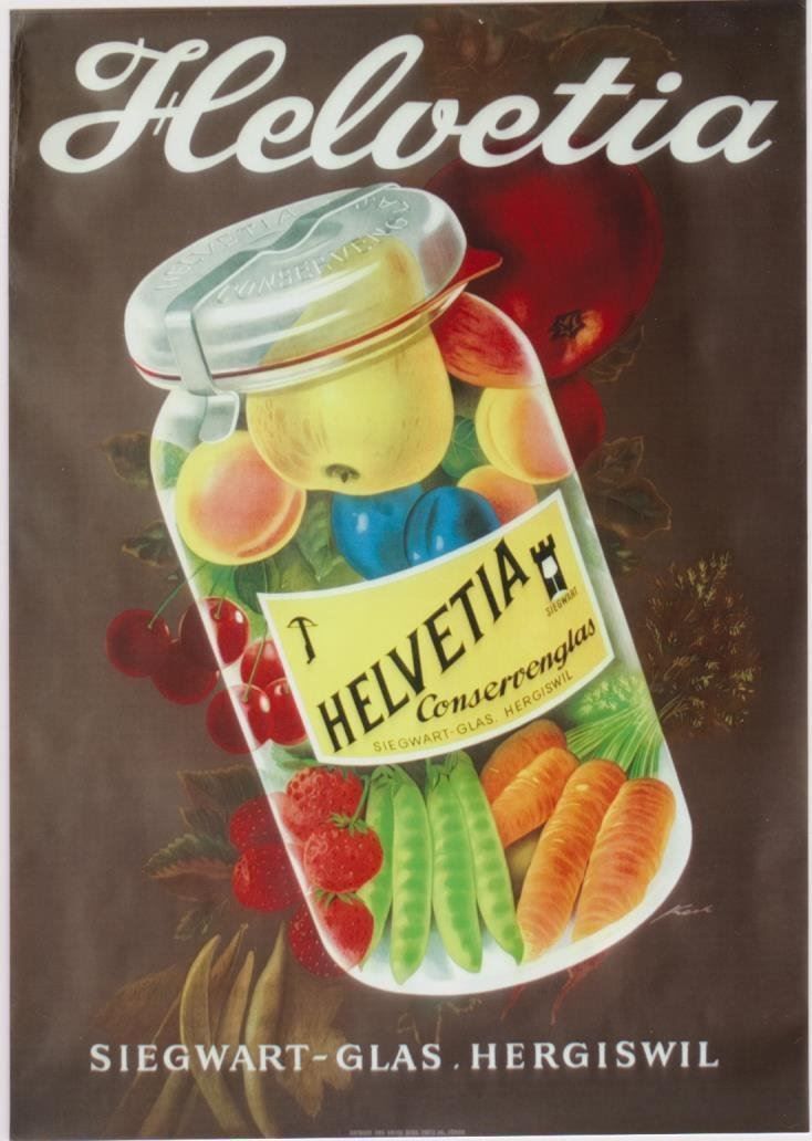 Poster & Bilder: HELVETIA CONSERVENGLAS c.1940 Original Plakat – Gebraucht aus Blonay von postercollection