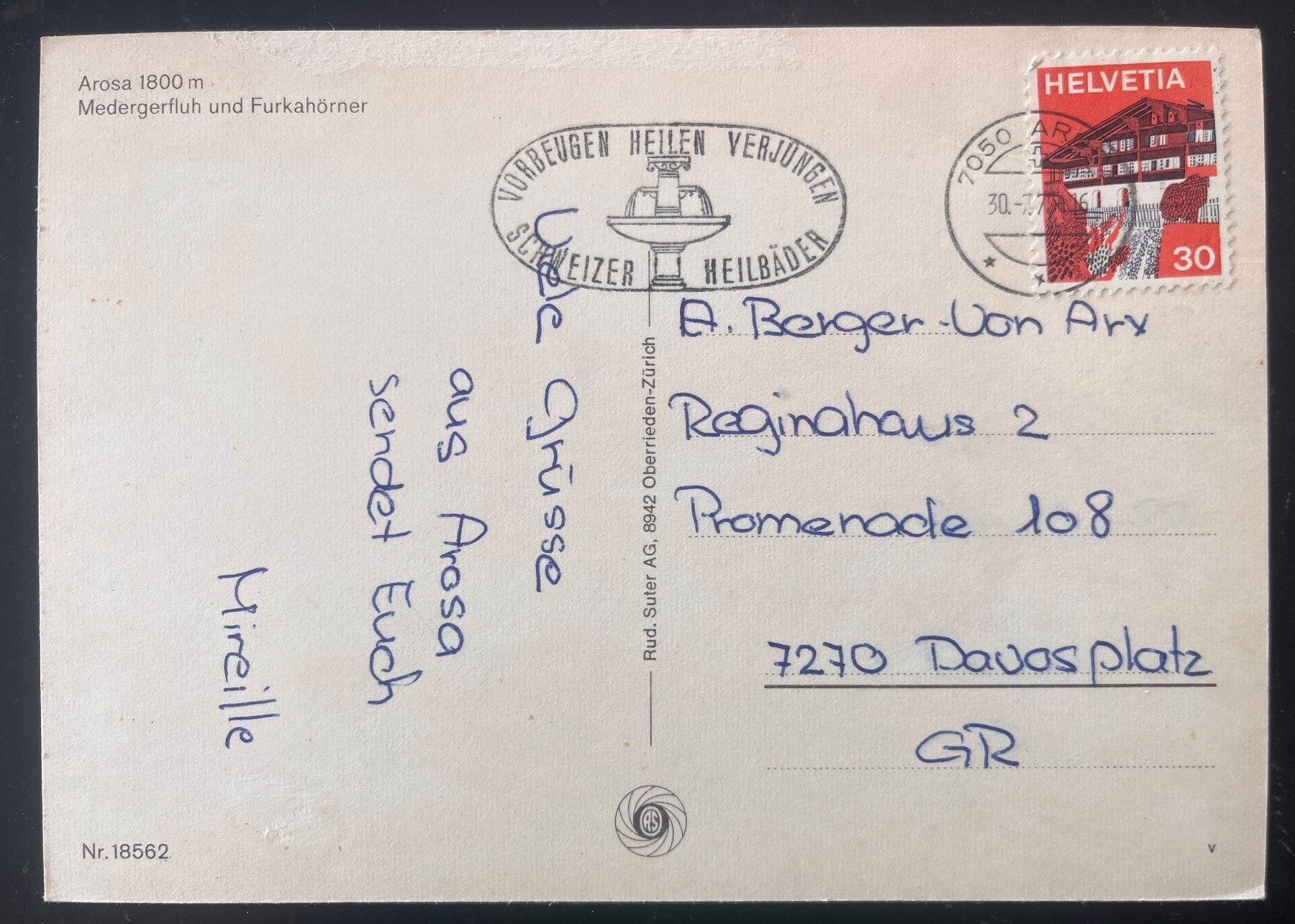 Cartoline postali: AK Gruss aus Arosa – Usato da Biberist venduto da Edelfloh 1