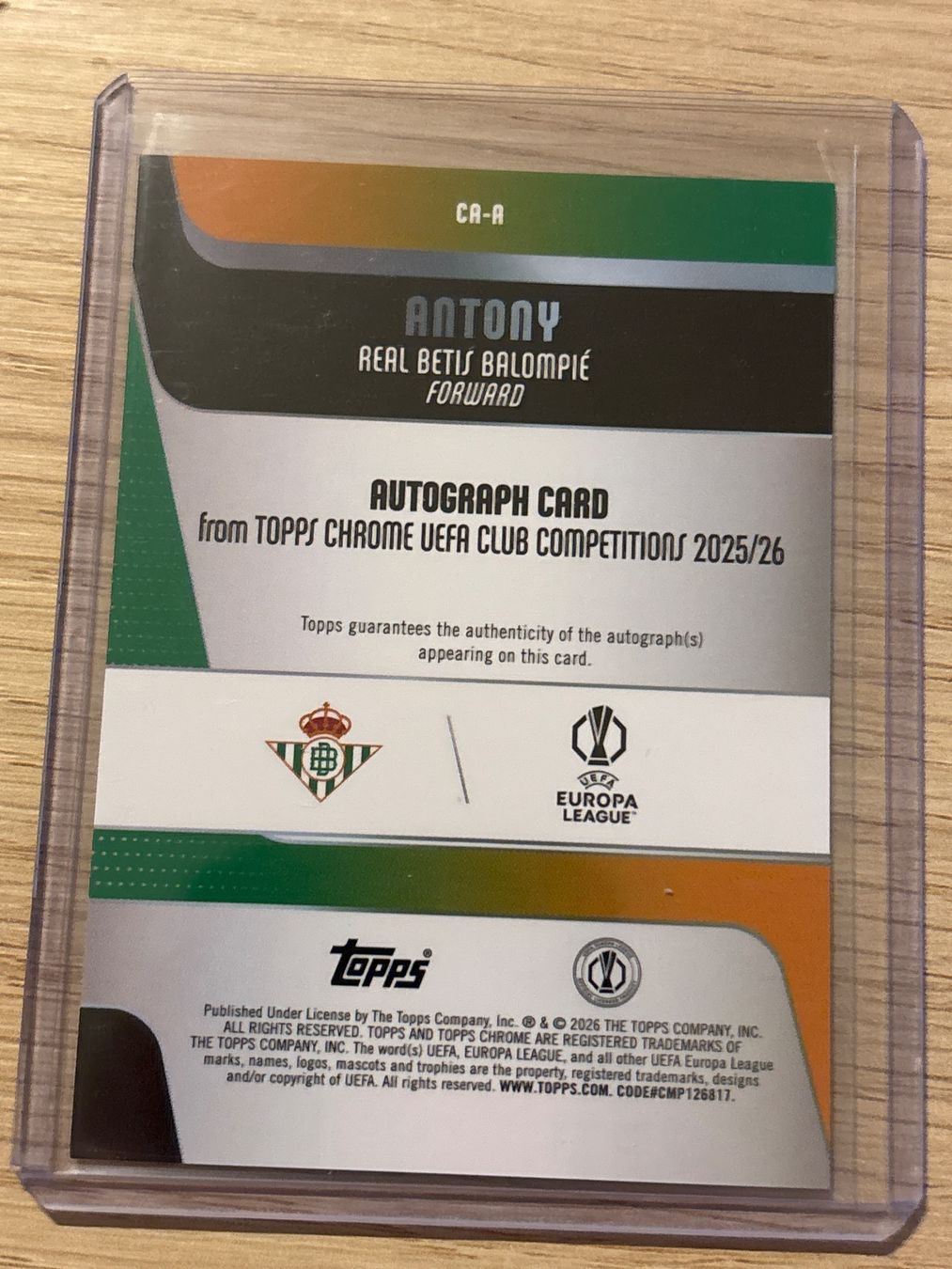 Topps Carte collezionabili: Topps Chrome UCC 25/26 Antony Auto /199 – Nuovo (secondo la descrizione) da Zürich venduto da BVBWINNER 1