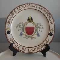 30er J. "Pôterie de Chavannes" Wandteller  pompiers Lausanne