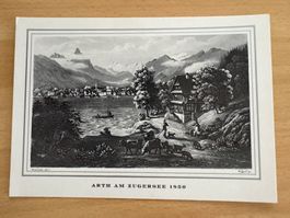 ANSICHTSKARTE  Arth am Zugersee 1850 mit Mythen, Grusskarte