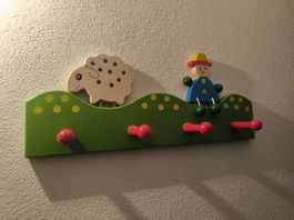 Kindergarderobe aus Holz  Motiv Schaf & Clown (4 Haken)