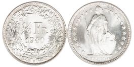 ½ Franken von 1940 (unzirkuliert bis Stempelglanz). Ab 1.--