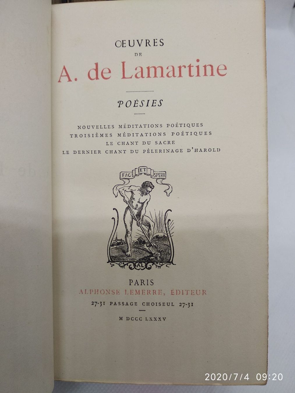 Gemälde: LAMARTINE  OEUVRES 1885-86 – Gebraucht aus Goldach von Gaip 3