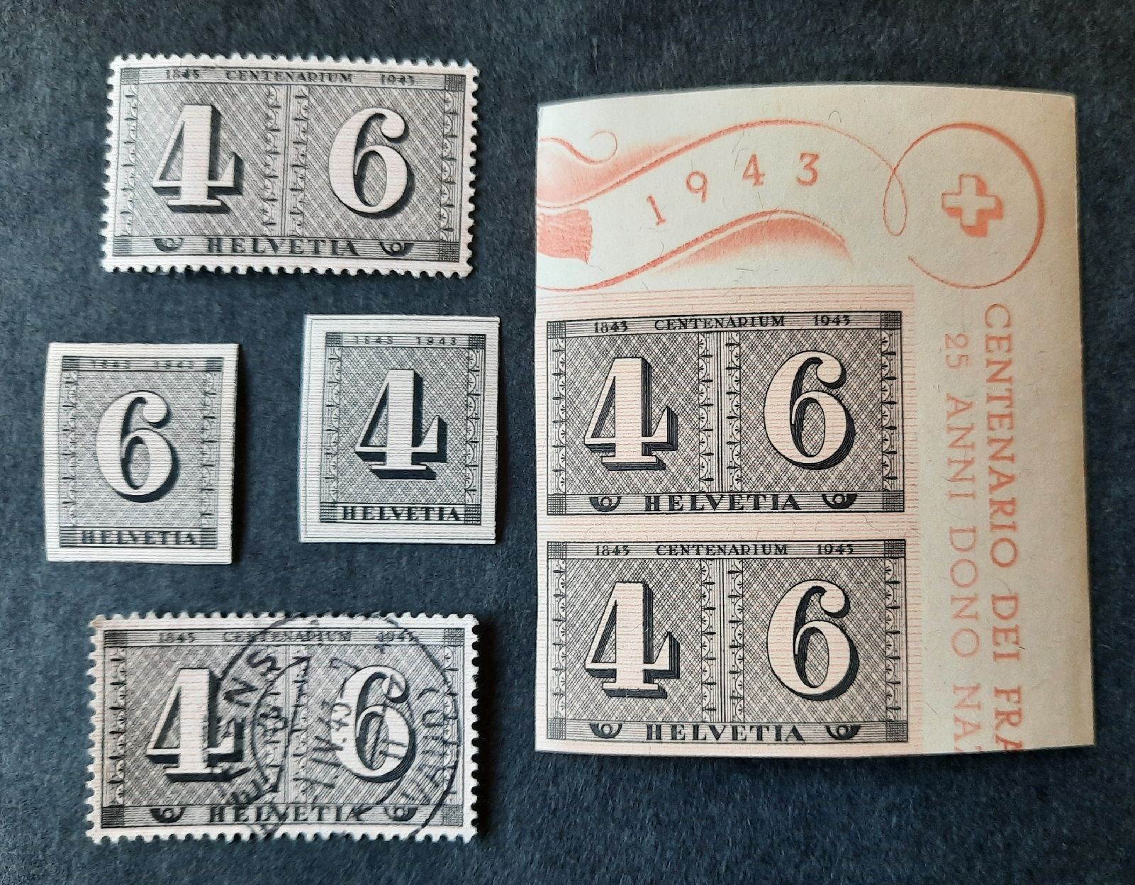 Tutti i francobolli: 1-4-5 Centenaire des timbres-poste suisses. – Usato da GENEVE venduto da Pjeronimo
