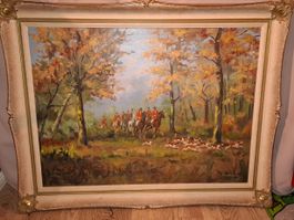 Ölgemälde T. Gajdon Jagdszene m. Rahmen, Rembrandt-Öl-Farben