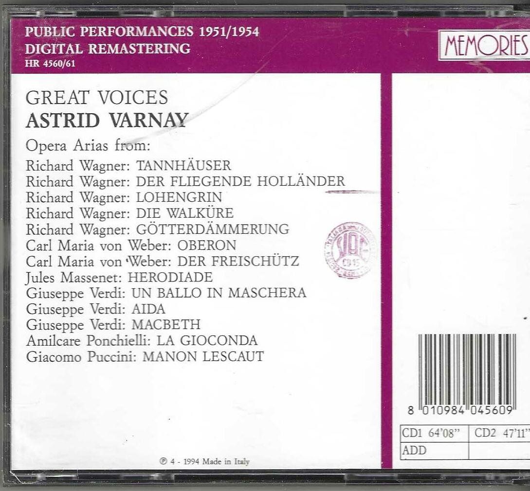 CD: Astrid Varnay - OperaArias - 2 X CD – Usato da Genève venduto da CDLPBookS 1
