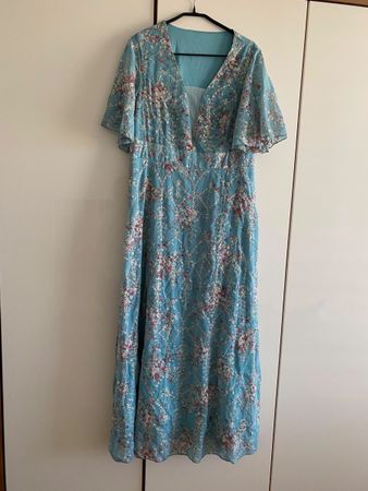 Damen Kleid blau mit Blumen Grösse 2XL neu
