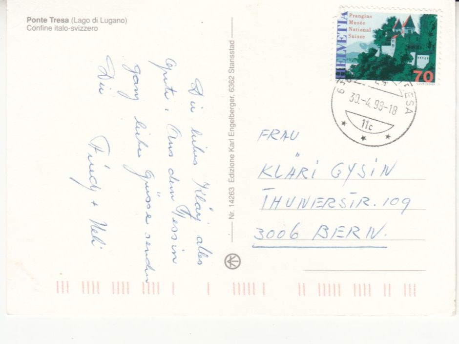 Cartoline postali: Ponte Tresa 1998 – Usato da Bürglen TG venduto da StampGraf 1