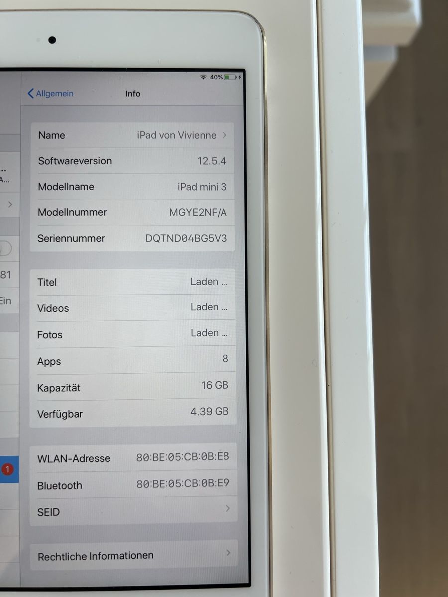 Apple Tablettes PC: iPad mini 3 (16 GB) – D'occasion à Murten par vivienne.reichmuth 2
