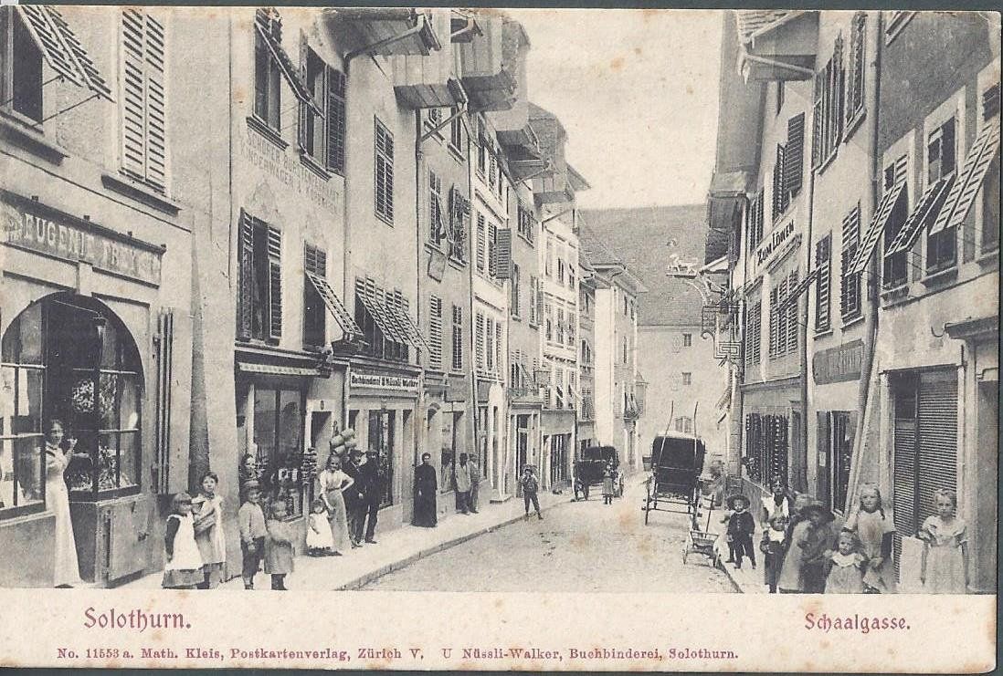 Cartoline postali: Solothurn Schaalgasse Nr.11553, Belebt, Frey Eugenie , 1900 – Usato da Solothurn venduto da Bepposol