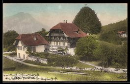 AK Hondrich, Zwei Wohnhäuser mit Strasse aus der Vogelschau