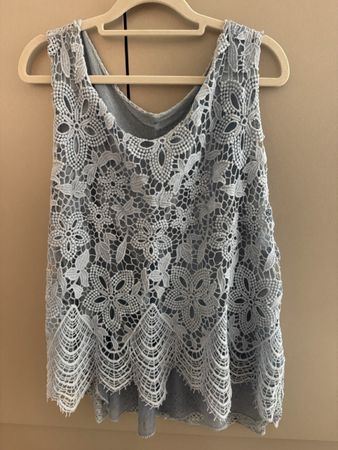 Light Blue Summer Tank Top with Lace - Size Medium