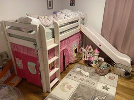 Hochbett mit Rutsche und Zelt für Kinder weiss gebraucht