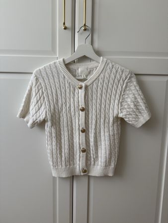 Strickjacke H&M weiss Grösse S Damen Kurzarm Zopfmuster