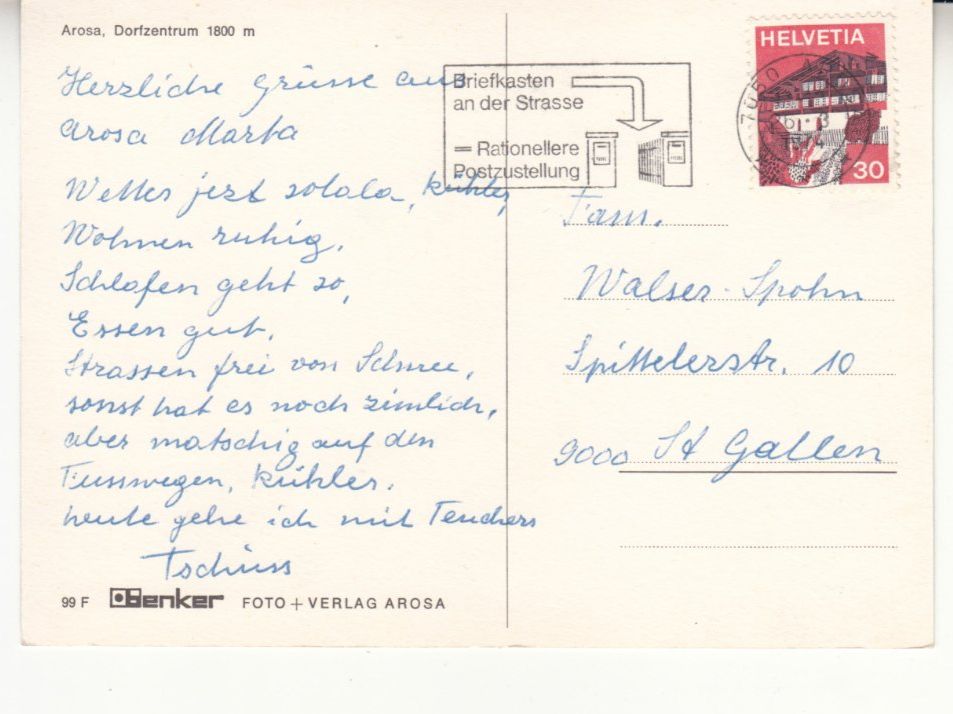 Cartoline postali: Arosa 1974 – Usato da Bürglen TG venduto da StampGraf 1