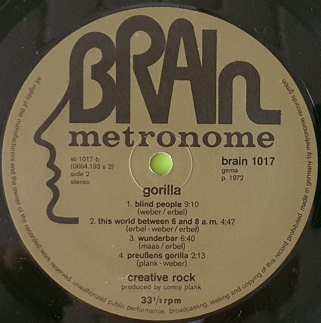 Dischi in vinile: Gorilla-Creative Rock -Brain Metronome 1017-1972 / 380 – Usato da Grenchen venduto da sale.manager 5