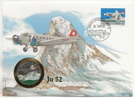 Tante Ju 52 Münzbrief Flugzeug Münze Schweiz CH Numisbrief