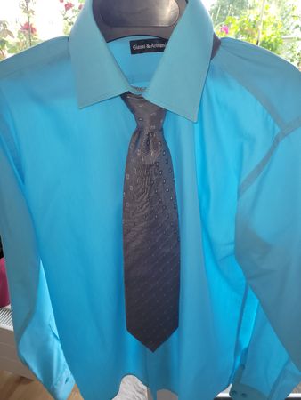 Gianni & Armando Hemd + Krawatte Türkis/Grau Gr. 39/40