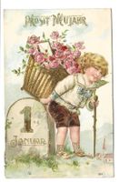 Prosit Neujahr - Knabe - Liebesbrief - Rosen - Präge-Litho