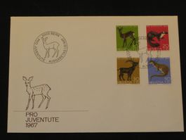 Pro Juventute FDC 1967 Nr. 220 - 223 Einheimische Wildtiere