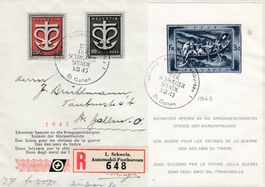 1945 R-Brief, Spendeblock Zu. W21 und Zusatzfrankatur, APB