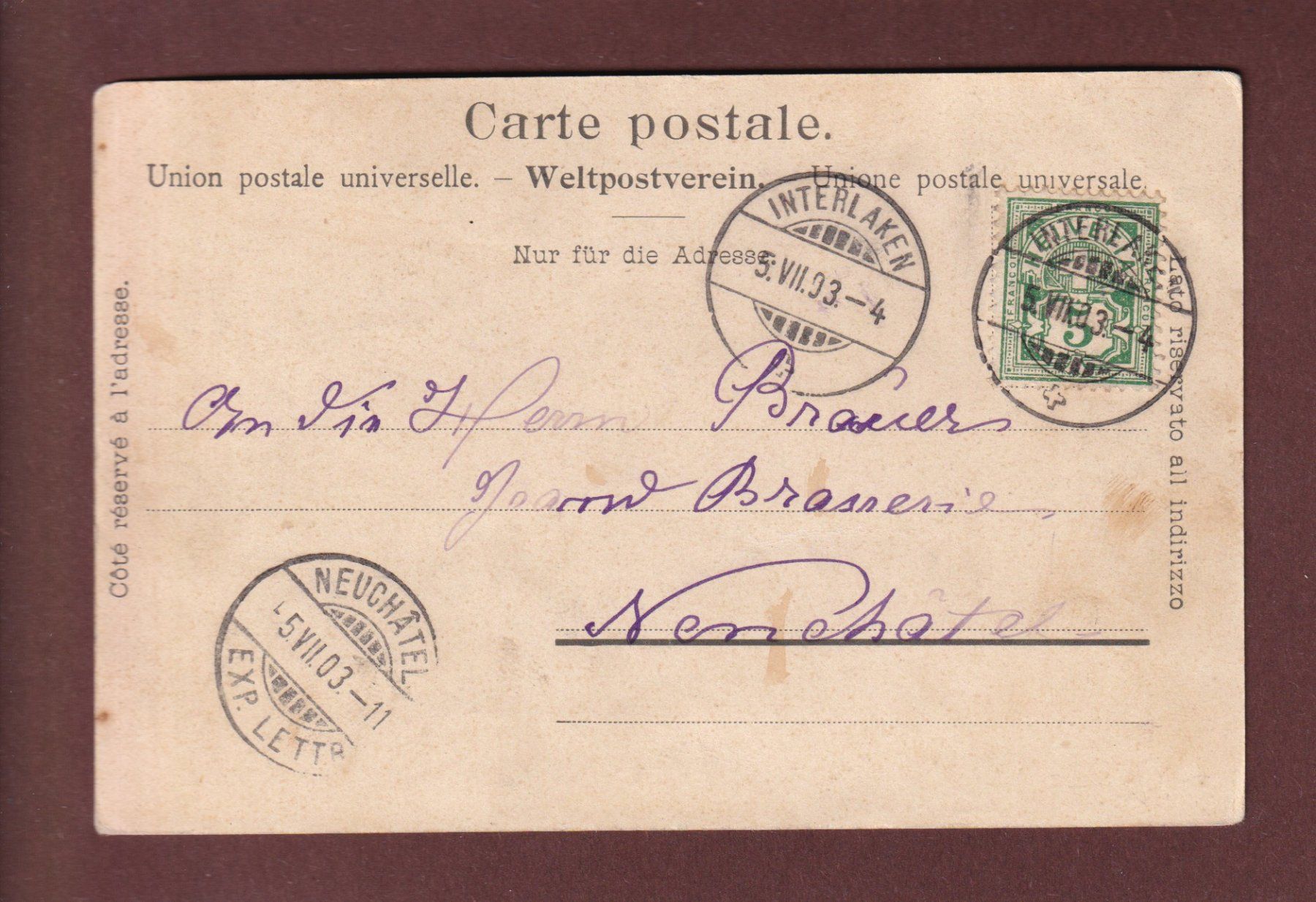 Cartoline postali: THUN und die Alpen - 1903 – Usato da Pully venduto da nicecards 1