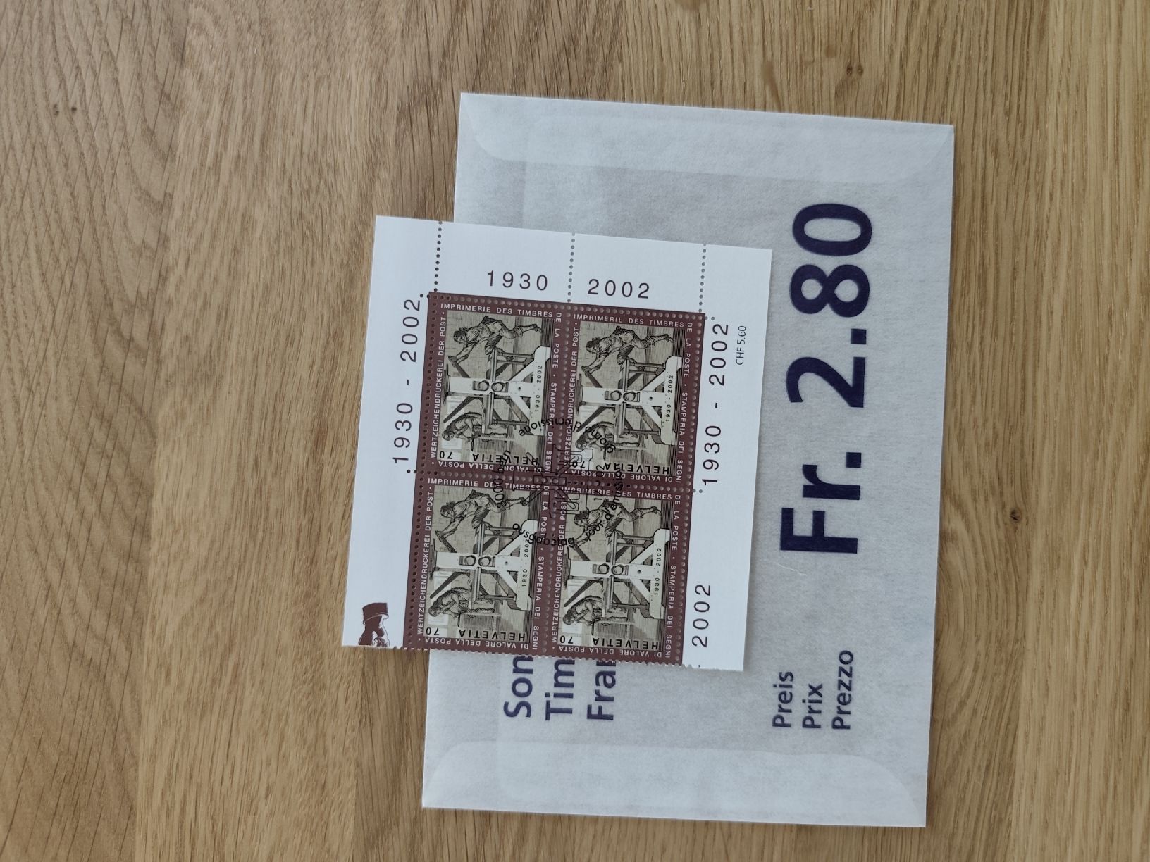 Tutti i francobolli: 2002 Tagesbriefe, Viererblock , Einzel aus Abo CH – Nuovo e nell'imballaggio originale da Heiden venduto da Jaks 5