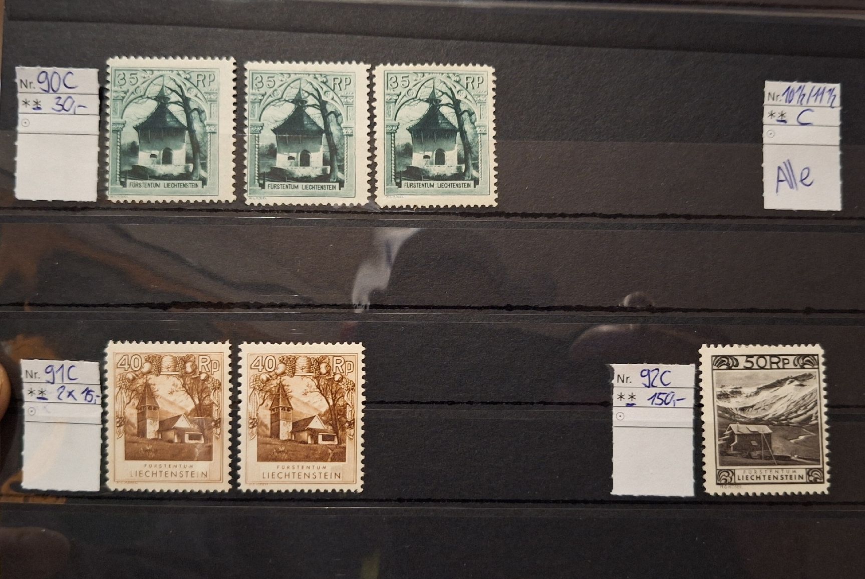 Tutti i francobolli: Liechtenstein Landschaftsbilder 1930 A/B/C div – Usato da Balgach venduto da SIMEON27 1