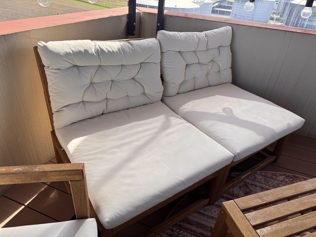 Set di tavolo e panche: Gartenlounge Set Holz mit Polstern – Usato da Rotkreuz venduto da florishop 2