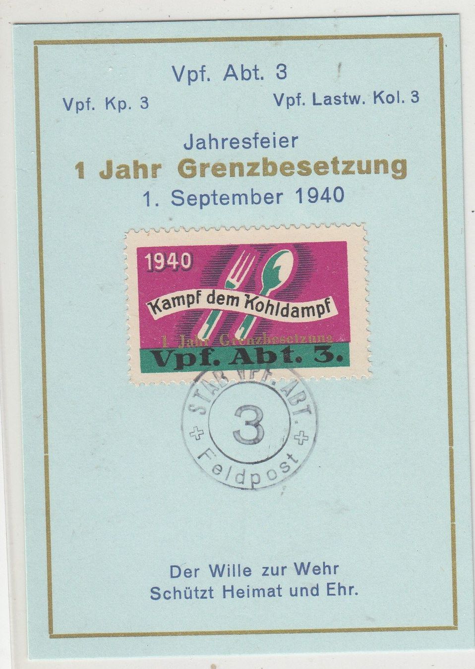 Alle Briefmarken: Vpf.Abt.3 Gedenkkärtli Kat.30.- – Gebraucht aus Herrliberg von Lfrifda
