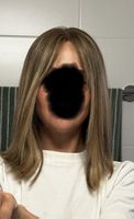 EchthaarPerücke blond mittellang mit Pflegeprodukte