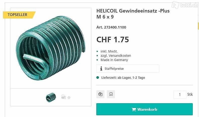 Ferramenta: Helicoil, M6x9, 750 Stück – Usato da Ebmatingen venduto da swiss.canadian 1