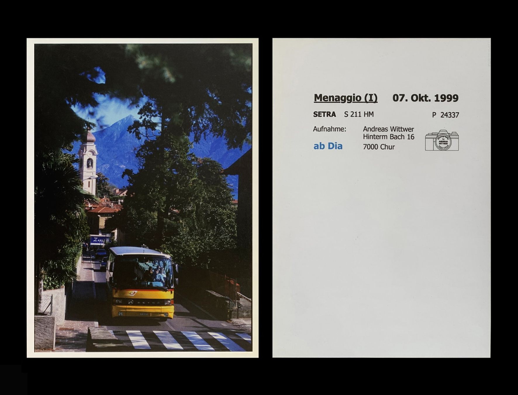 Posters & Illustrations: Menaggio Como St.Moritz Postauto Setra Palm-Express Foto – Neuf (Voir description) à Bern par AWiBe