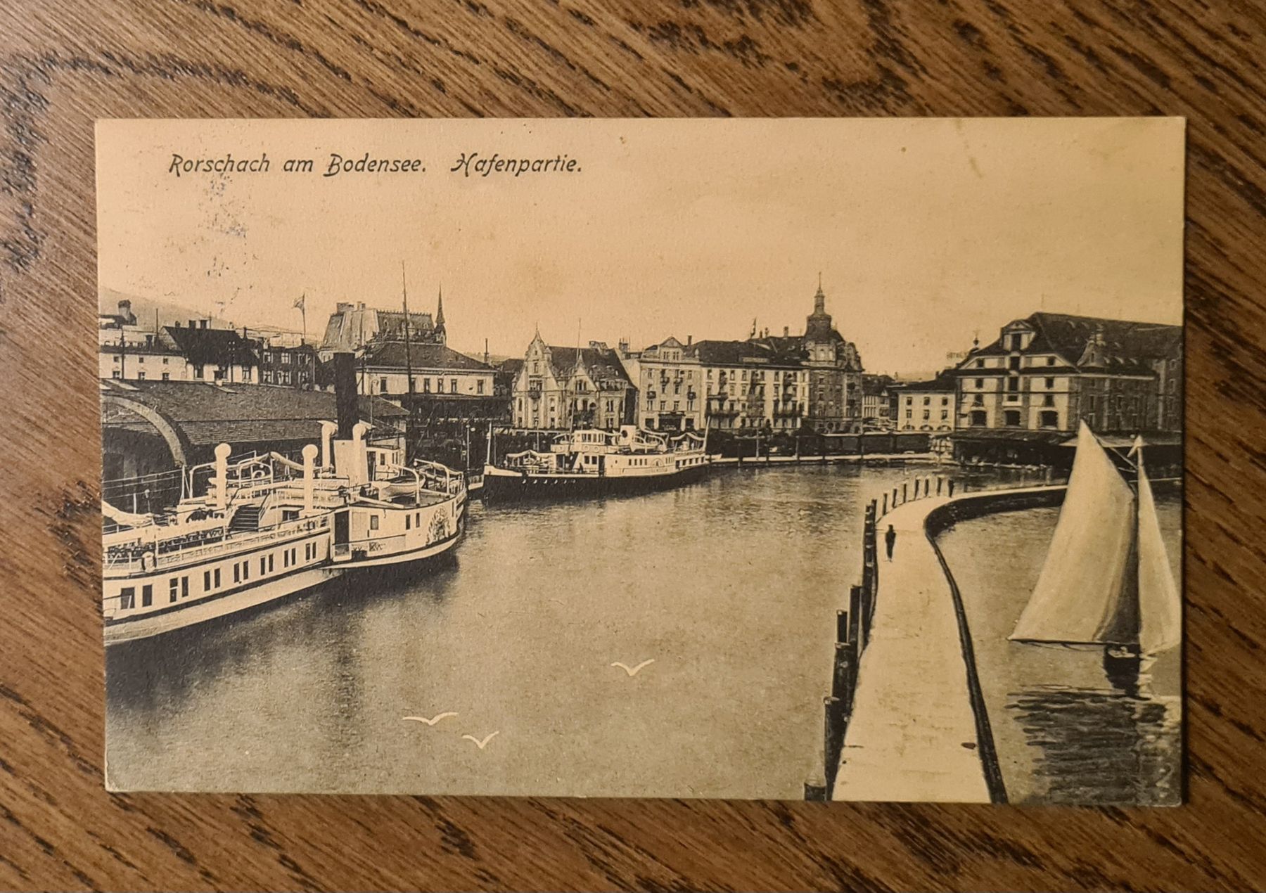 Cartoline postali: Rorschach, Hafenpartie mit Schiffen 1918 – Usato da Ebikon venduto da Donar50