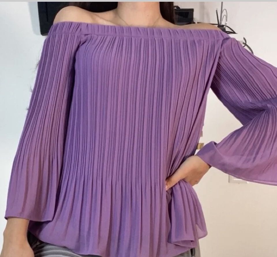 Massimo Dutti Camicette: Massimo Dutti Elegant Lilac Pleated Off-shoulder Blouse – Usato da Genève venduto da nay_w9xz 2