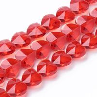 5 Herzen Glas Luxus rot facettiert 14mm