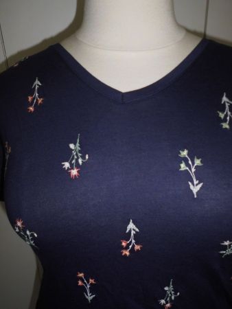 T-shirt bleu marine brodé fleurs T. M