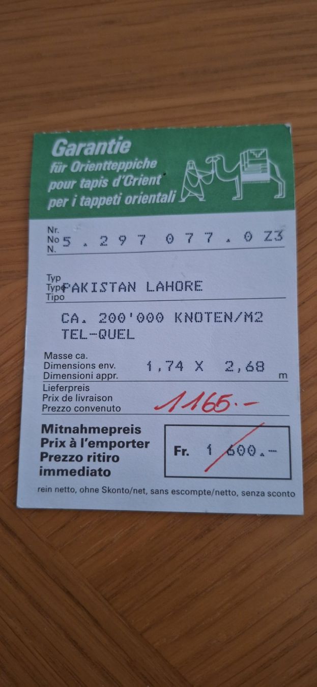 Pfister Tappeti: Teppich Pakistan Lahore – Usato da Wohlen AG venduto da Tiger0107 5